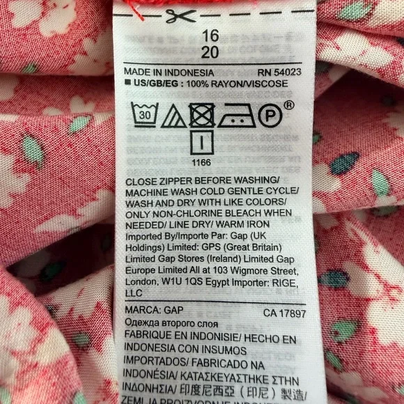 GAP Red Floral Short Sleeve Midi Dress Womens Size 16 V Neck Zip Back - Picture 9 of 9